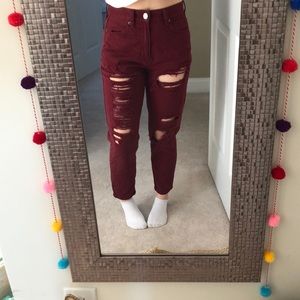 Red Ripped Mom Jeans
